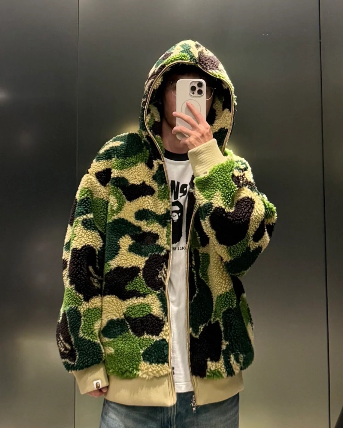 A BATHING APE BAPE ABC CAMO BOA SHARK RELAXED FIT FULL ZIP HOODIE GREEN