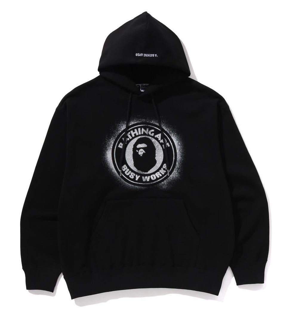 A BATHING APE BAPE GLITTER PRINT BUSY WORKS RELAXED FIT PULLOVER HOODIE