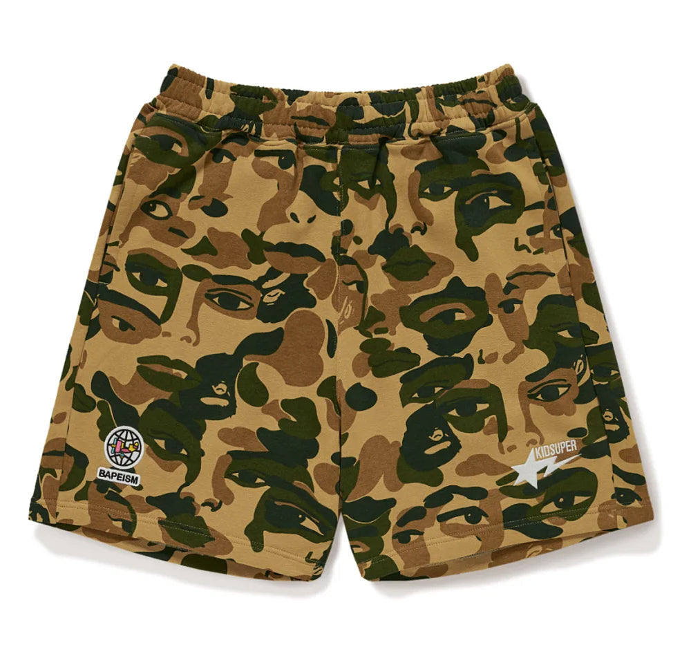 A BATHING APE BAPE x KIDSUPER CAMO SWEAT SHORTS GREEN