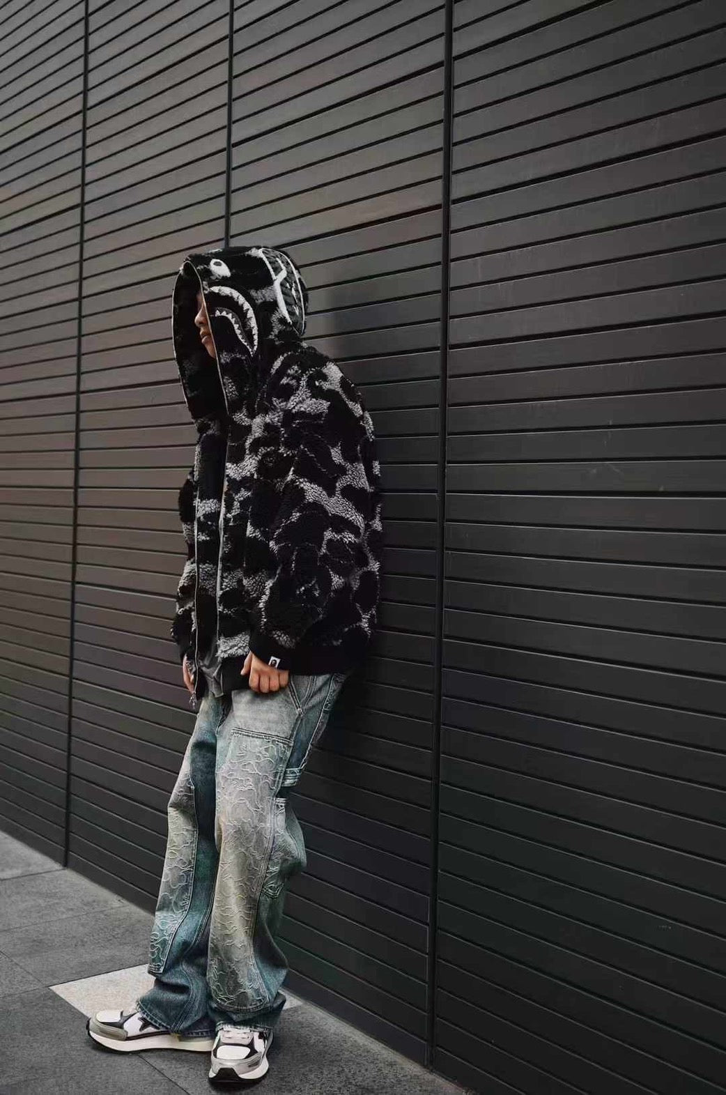 A BATHING APE BAPE ABC CAMO BOA SHARK RELAXED FIT FULL ZIP HOODIE BLACK