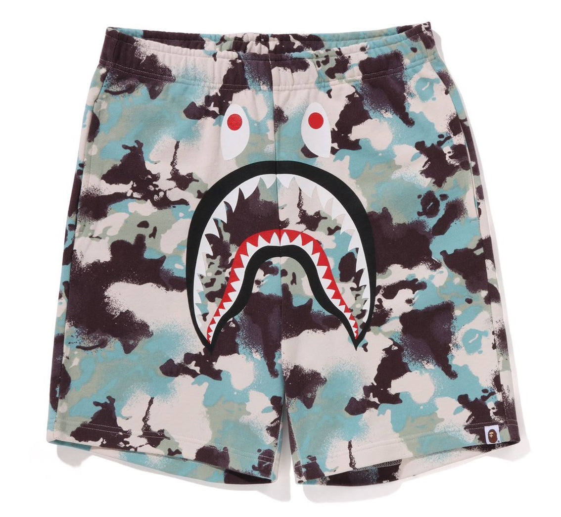 A BATHING APE BAPE MAP CAMO REGULAR FIT SHARK SWEAT SHORTS MULTI