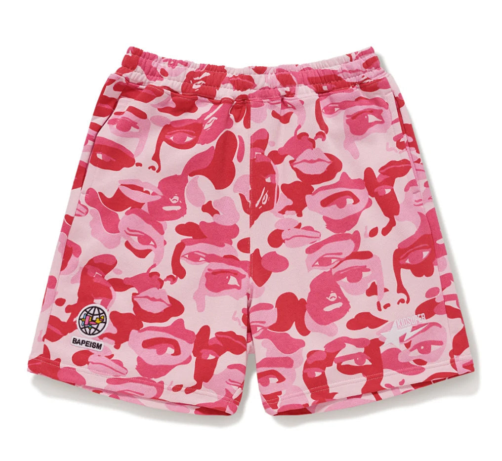 A BATHING APE BAPE x KIDSUPER CAMO SWEAT SHORTS PINK