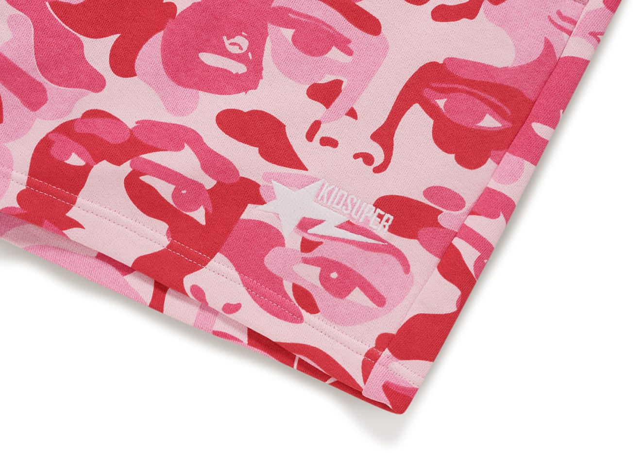 A BATHING APE BAPE x KIDSUPER CAMO SWEAT SHORTS PINK