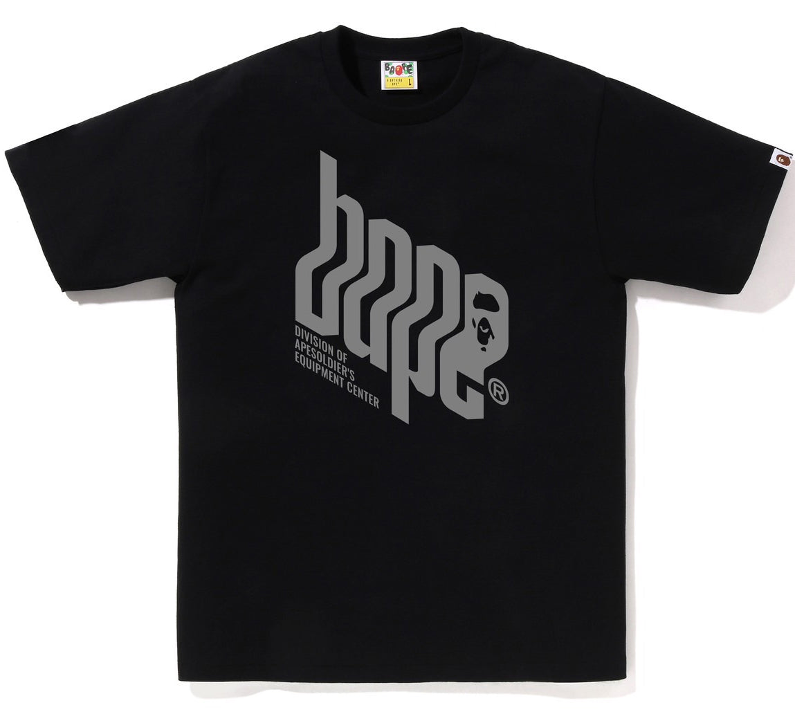 A BATHING APE BAPE REFLECTOR EQUIPMENT CENTER LOGO TEE BLACK