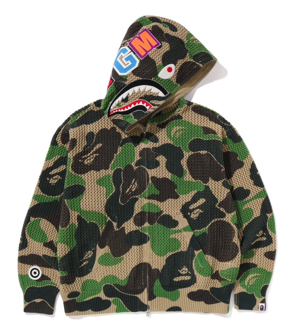 A BATHING APE BAPE ABC CAMO CROCHET RELAXED FIT SHARK FULL ZIP HOODIE GREEN