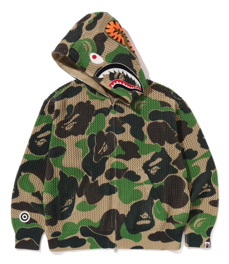 A BATHING APE BAPE ABC CAMO CROCHET RELAXED FIT SHARK FULL ZIP HOODIE GREEN