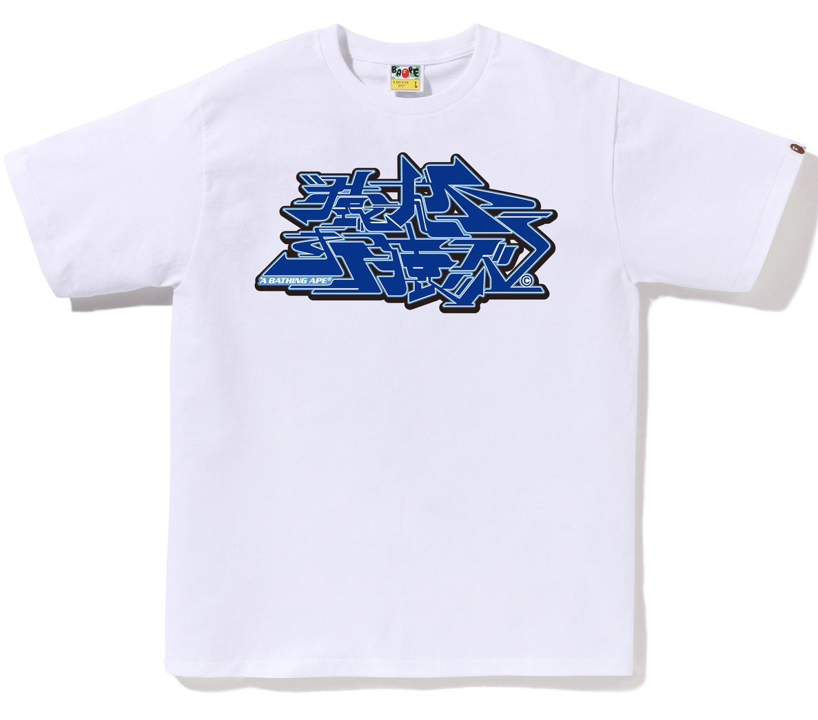 A BATHING APE BAPE ASNKA KANJI GRAFFITI LOGO TEE WHITE BLUE