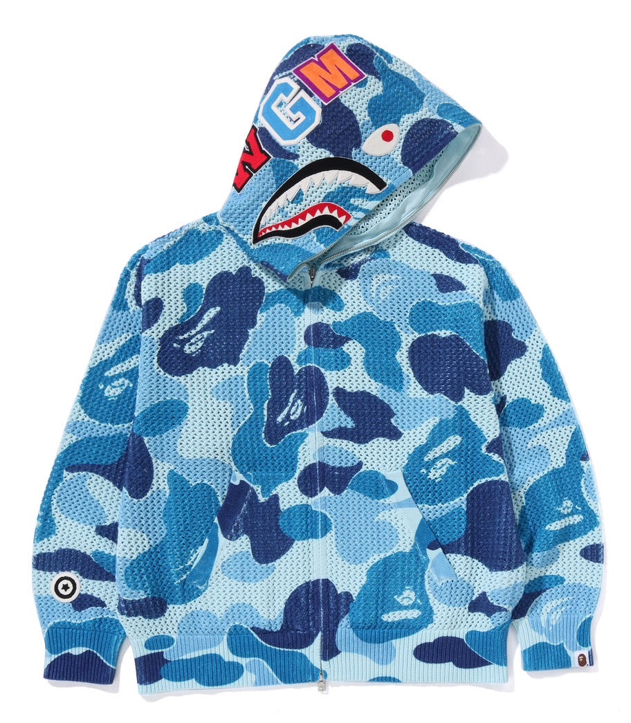 A BATHING APE BAPE ABC CAMO CROCHET RELAXED FIT SHARK FULL ZIP HOODIE BLUE
