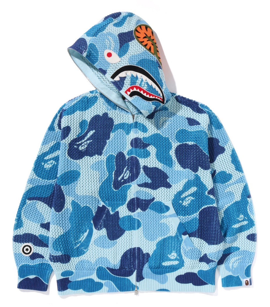 A BATHING APE BAPE ABC CAMO CROCHET RELAXED FIT SHARK FULL ZIP HOODIE BLUE