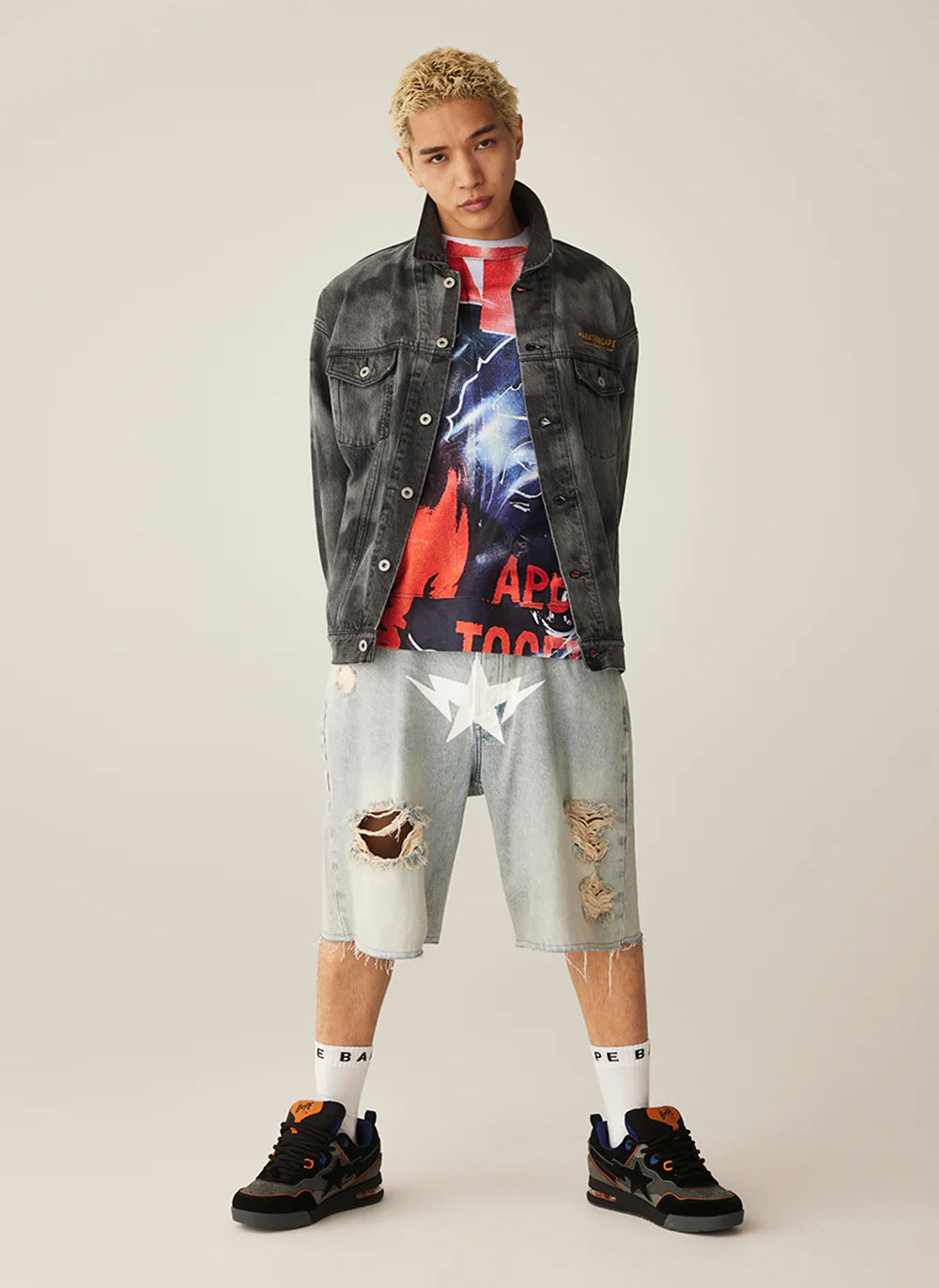 A BATHING APE BAPE OVERPRINT RELAXED CREWNECK SWEAT SHIRT MULTI