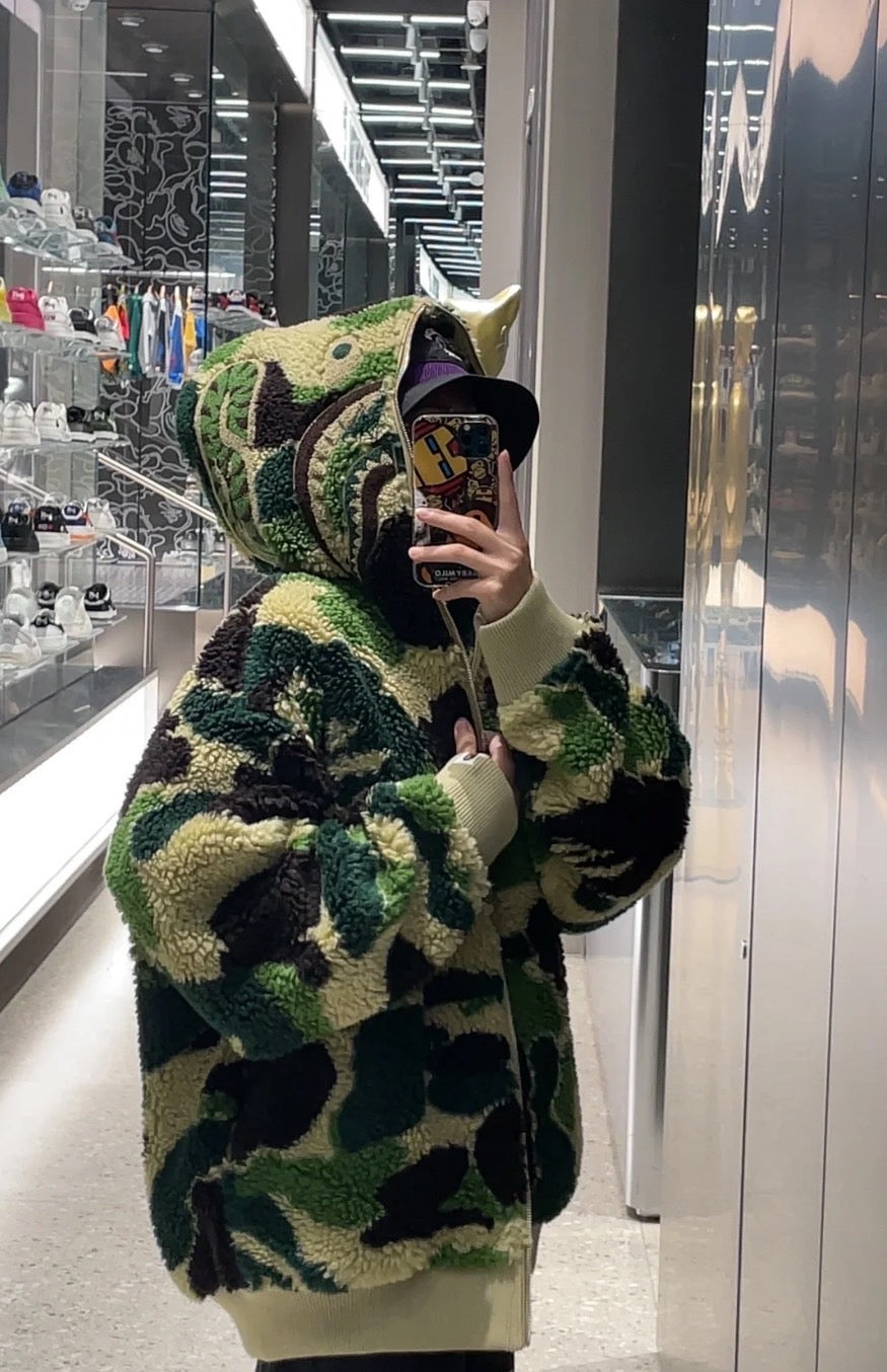 A BATHING APE BAPE ABC CAMO BOA SHARK RELAXED FIT FULL ZIP HOODIE GREEN