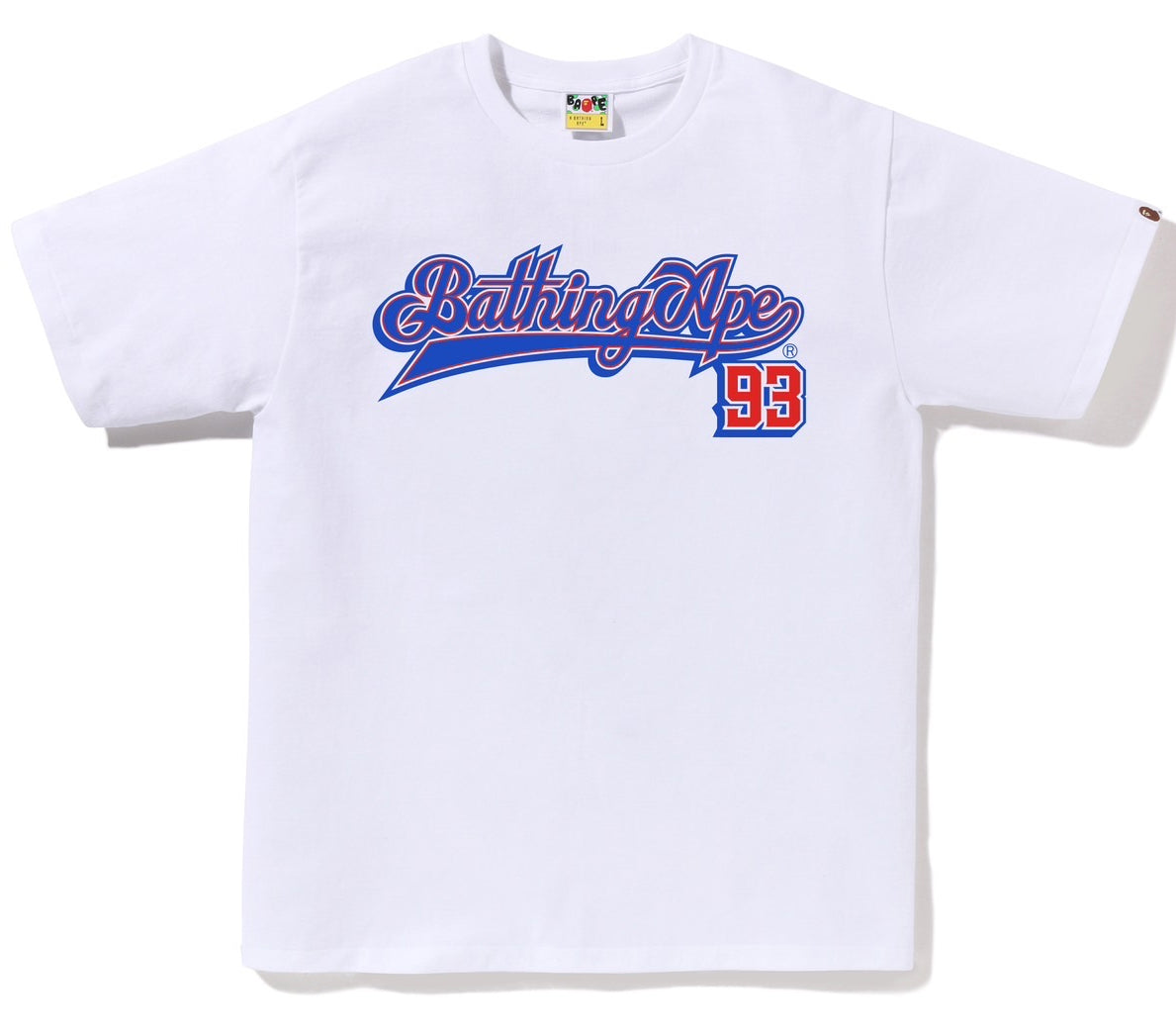 A BATHING APE BAPE BASEBALL LOGO TEE WHITE BLUE