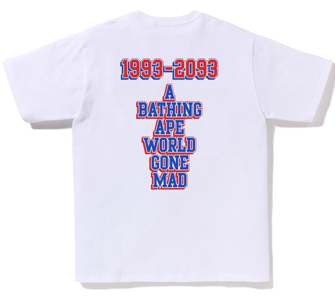 A BATHING APE BAPE BASEBALL LOGO TEE WHITE BLUE