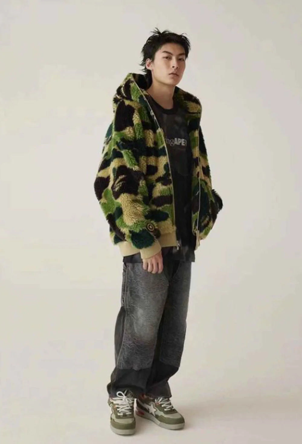 A BATHING APE BAPE ABC CAMO BOA SHARK RELAXED FIT FULL ZIP HOODIE GREEN