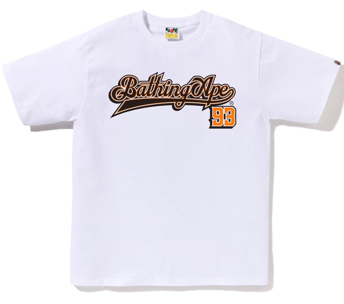 A BATHING APE BAPE BASEBALL LOGO TEE WHITE ORANGE