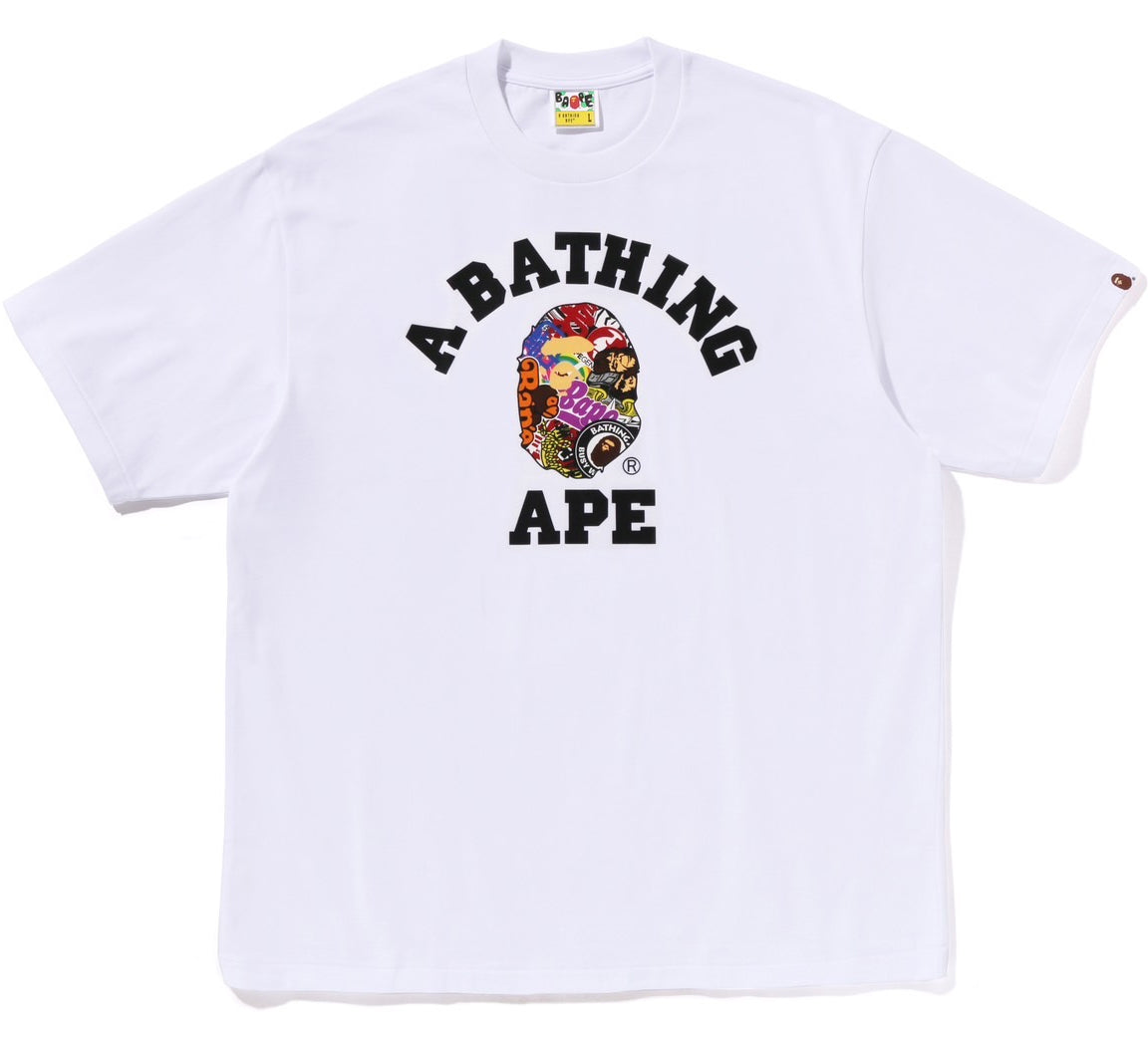 A BATHING APE BAPE MULTI LOGO COLLEGE RELAXED FIT TEE WHITE