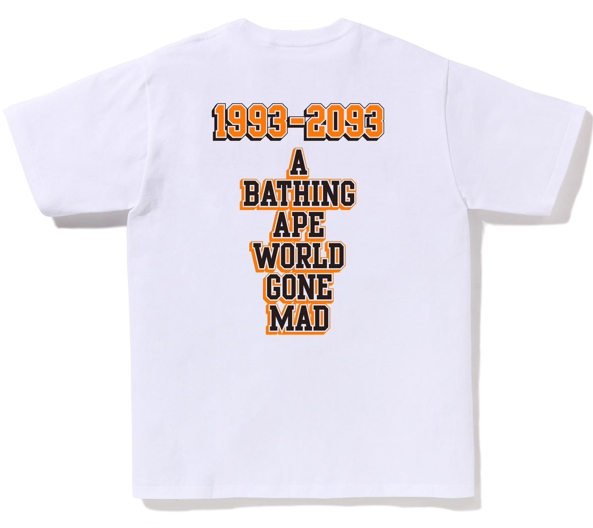 A BATHING APE BAPE BASEBALL LOGO TEE WHITE ORANGE
