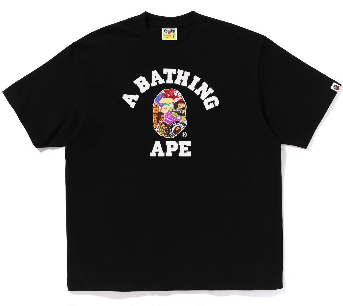 A BATHING APE BAPE MULTI LOGO COLLEGE RELAXED FIT TEE BLACK