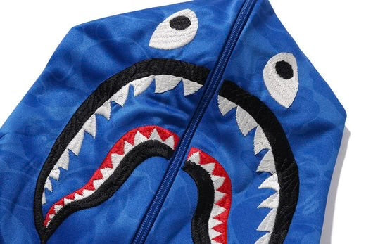 A BATHING APE BAPE SOLID CAMO RELAXED FIT SHARK FULL ZIP HOODIE BLUE