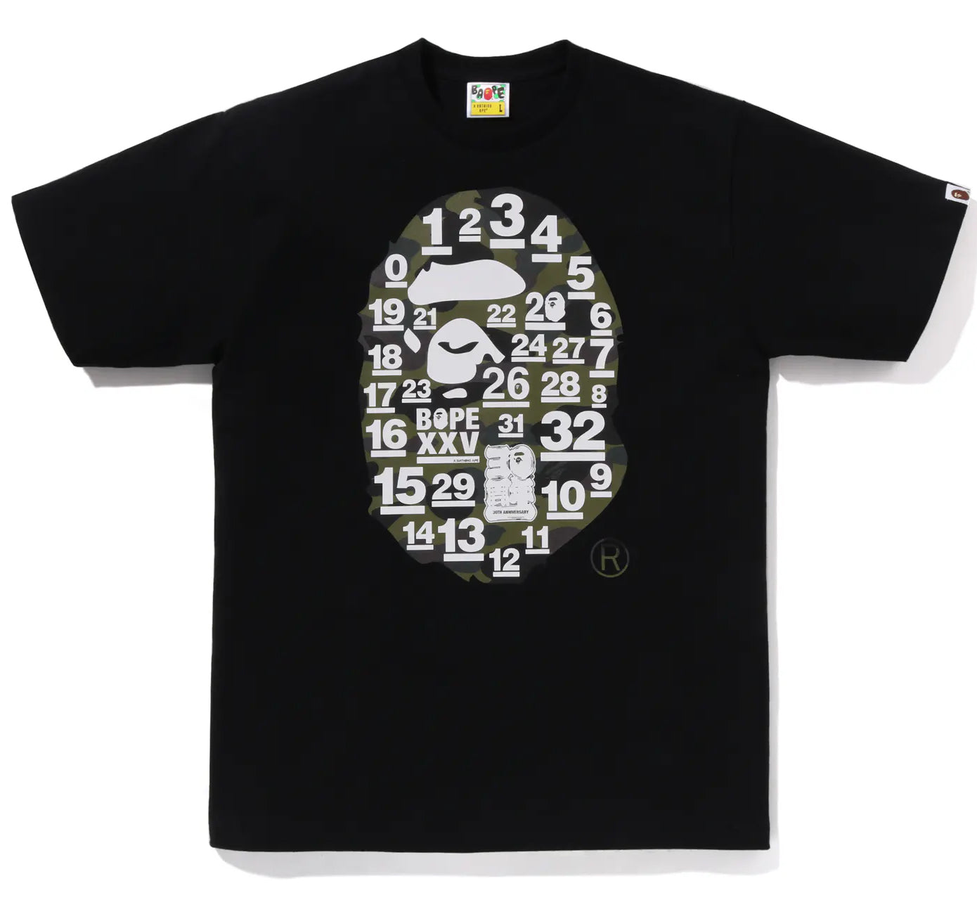 A BATHING APE BAPE 32ND ANNIV. 1ST CAMO BIG APE HEAD TEE BLACK GREEN