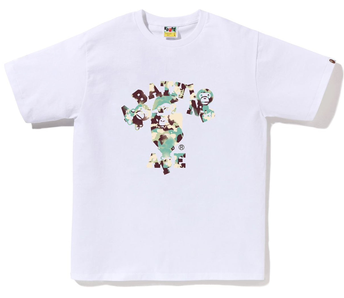 A BATHING APE BAPE MAP CAMO COLLEGE MILO TEE WHITE MULTI