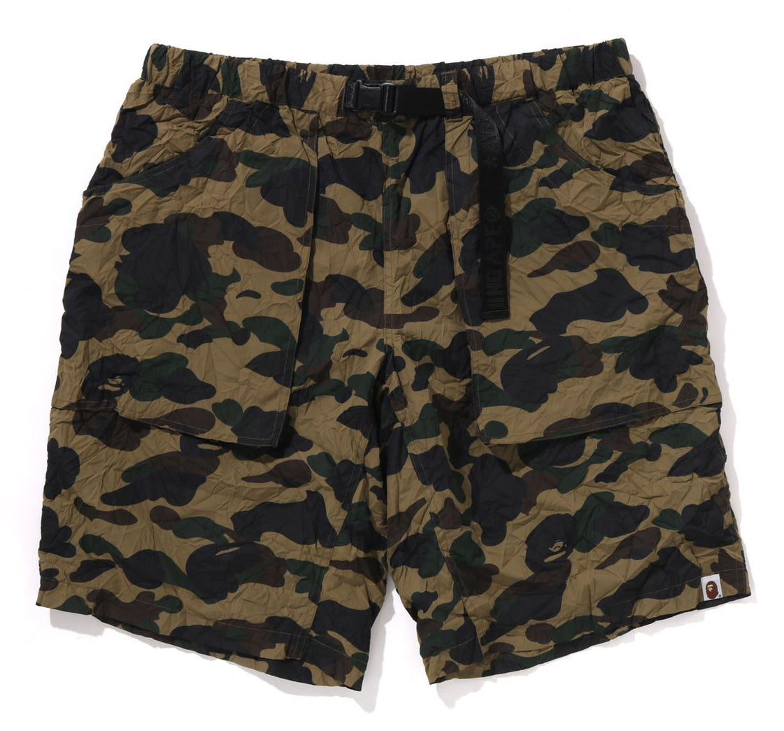 A BATHING APE BAPE CRINKLE EFFECT 1ST CAMO REGULAR FIT CLIMBING SHORTS GREEN