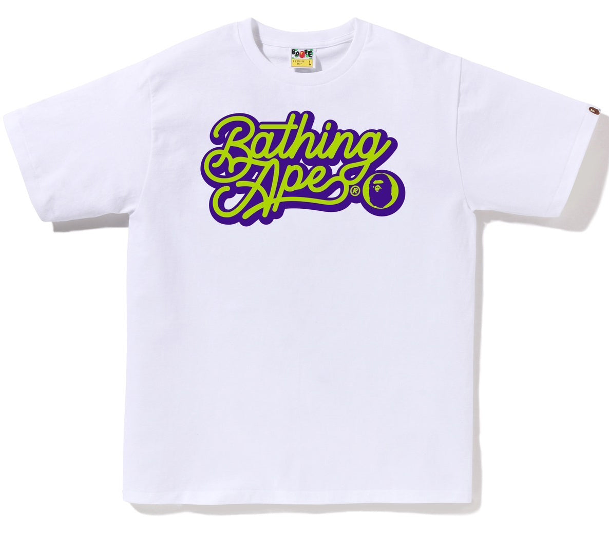 A BATHING APE BAPE BATHING APE SCRIPT LOGO TEE WHITE GREEN