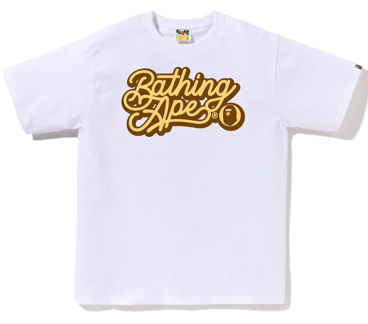 A BATHING APE BAPE BATHING APE SCRIPT LOGO TEE WHITE BROWN