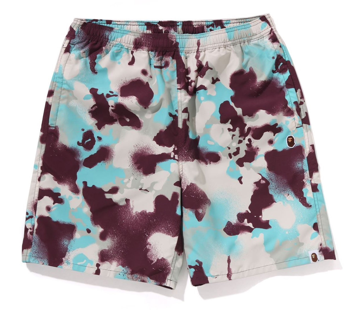 A BATHING APE BAPE MAP CAMO REGULAR FIT BEACH SHORTS MULTI
