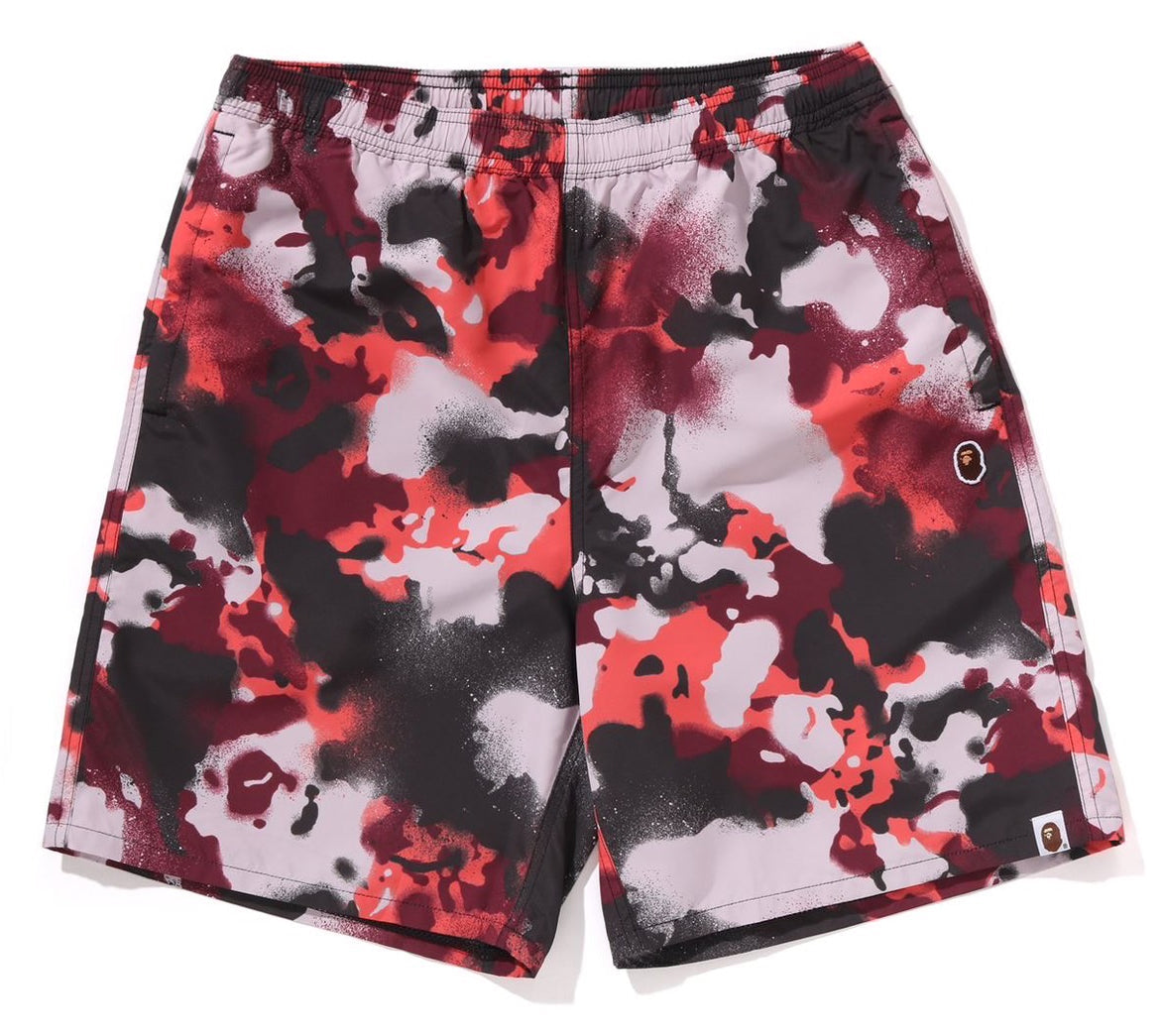 A BATHING APE BAPE MAP CAMO REGULAR FIT BEACH SHORTS RED