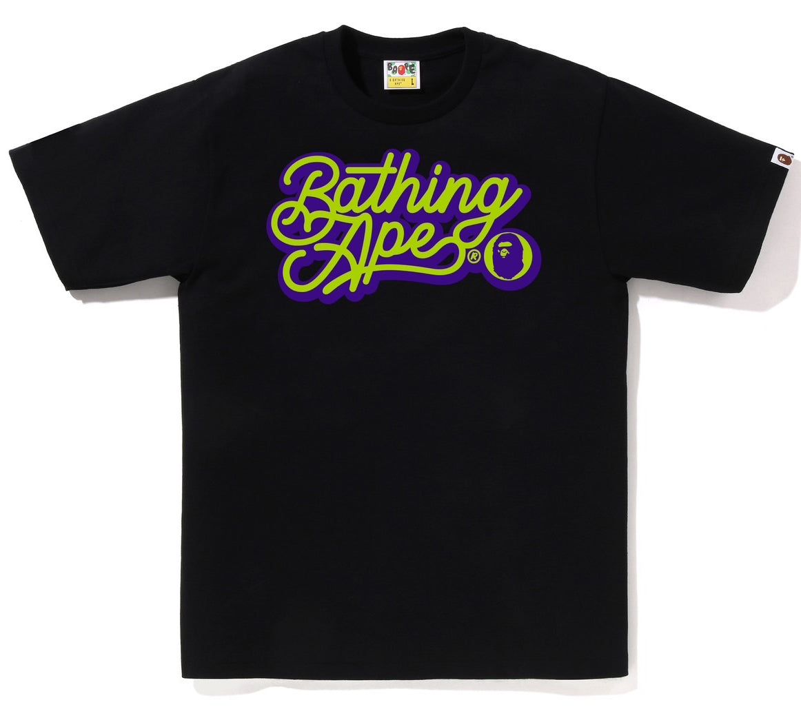 A BATHING APE BAPE BATHING APE SCRIPT LOGO TEE BLACK GREEN