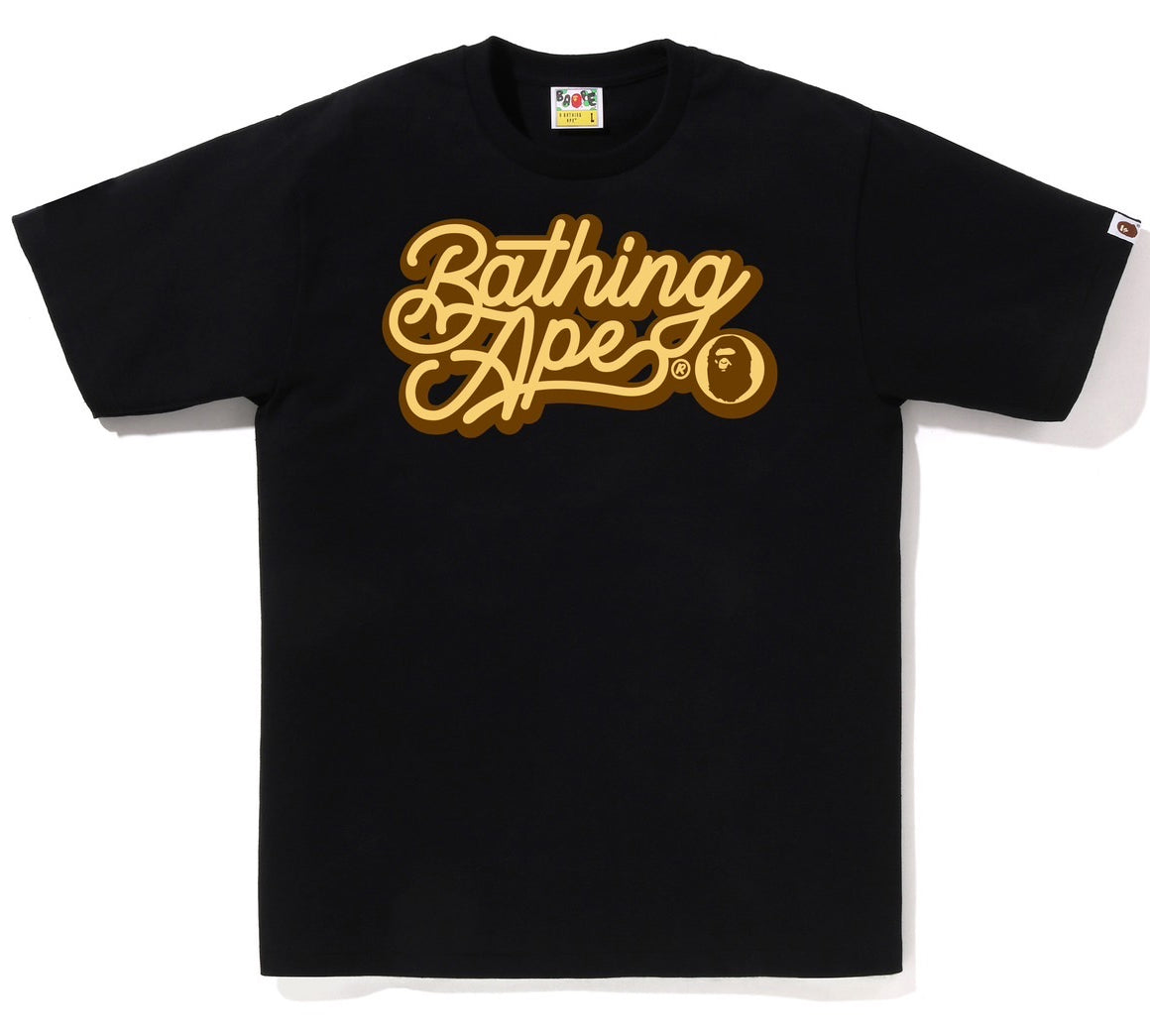 A BATHING APE BAPE BATHING APE SCRIPT LOGO TEE BLACK BROWN