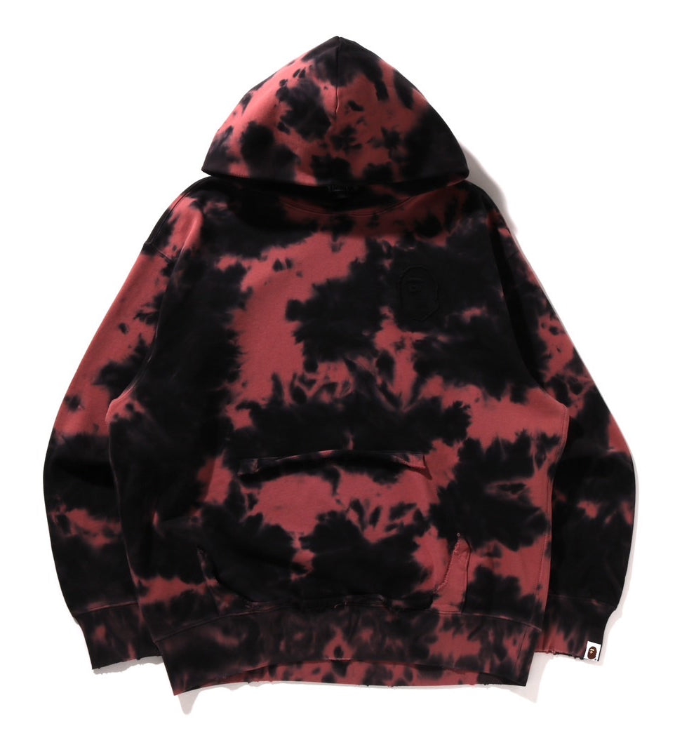 A BATHING APE BAPE DESTROYED BLEACH LOGO RELAXED FIT PULLOVER HOODIE BLACK