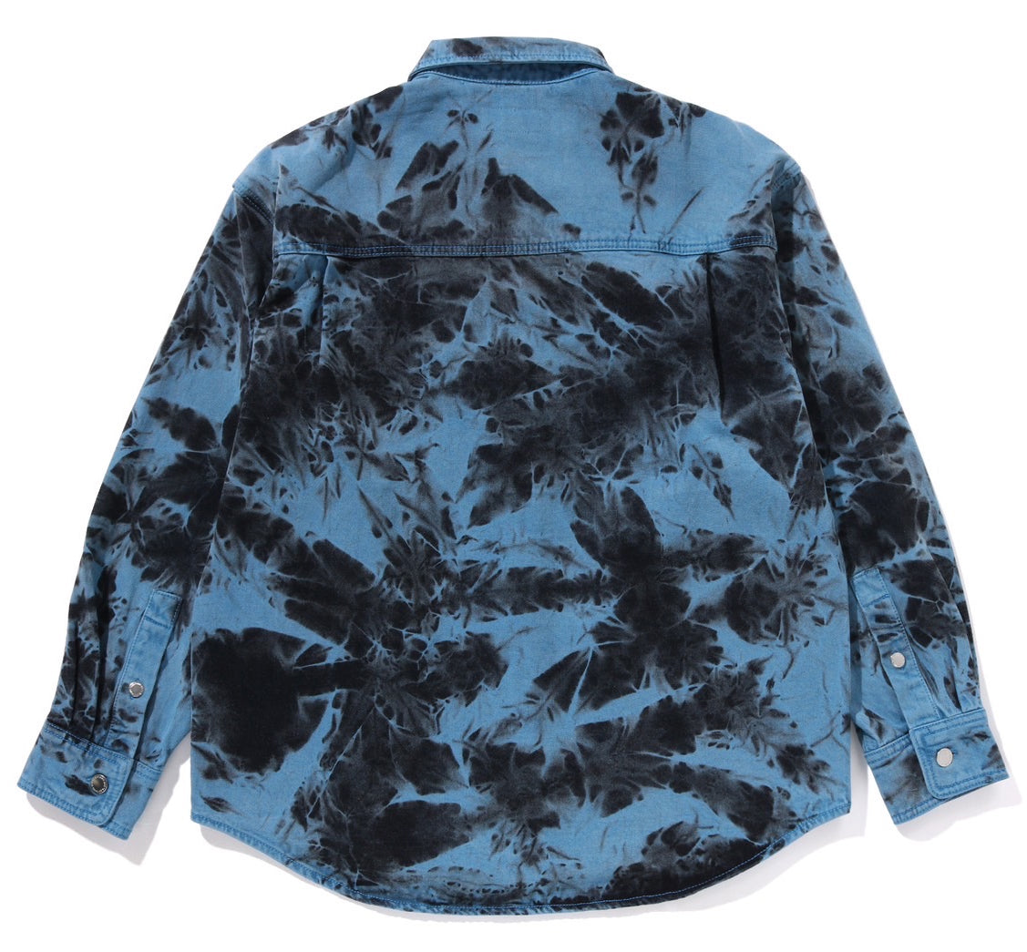 A BATHING APE BAPE DESTORYED BLEACH BATHING APE LOGO L/S SHIRT BLUE