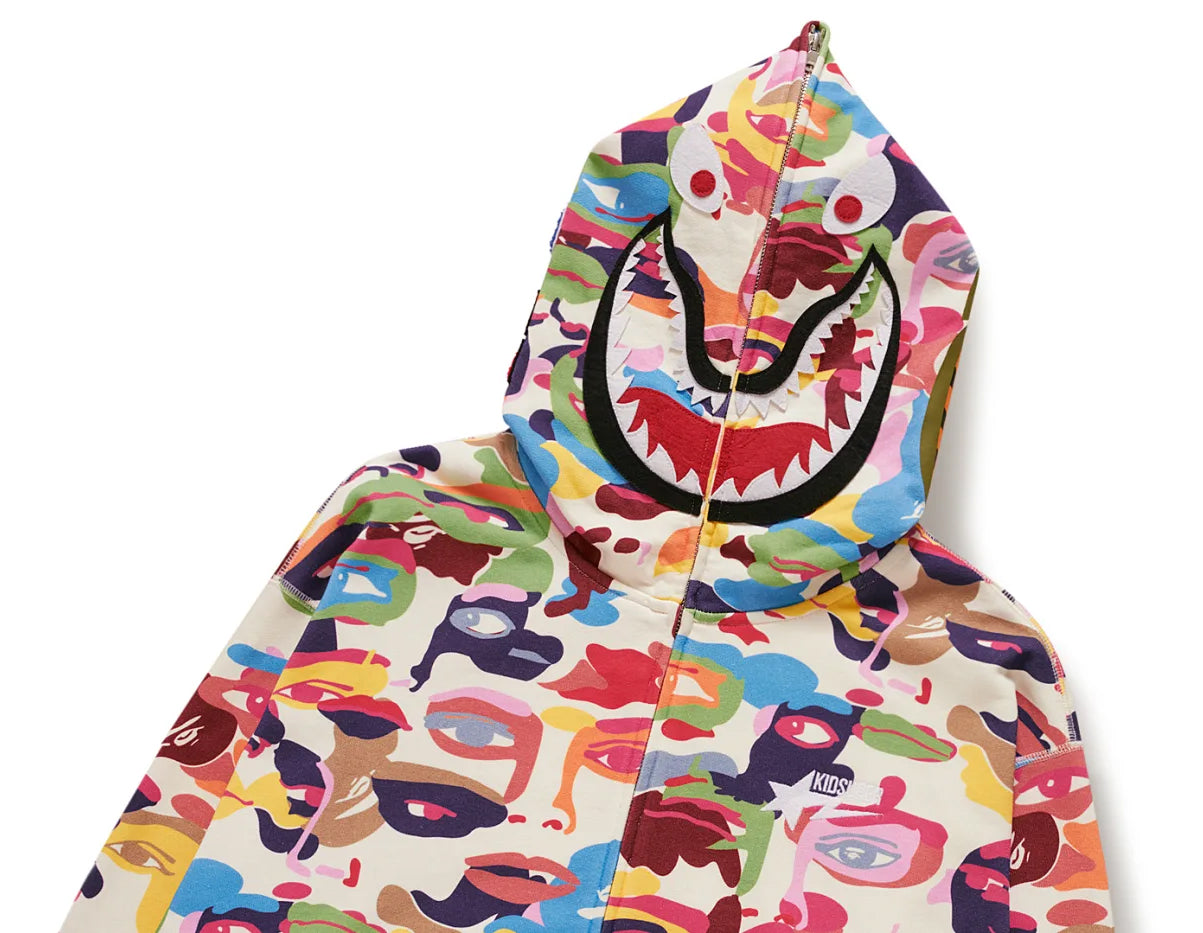 A BATHING APE BAPE x KIDSUPER CAMO SHARK FULL ZIP HOODIE MULTI