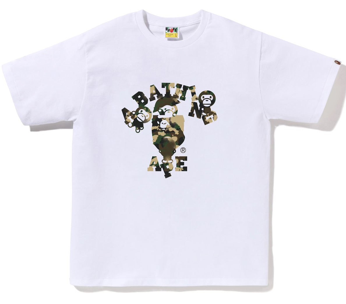 A BATHING APE BAPE MAP CAMO COLLEGE MILO TEE WHITE GREEN