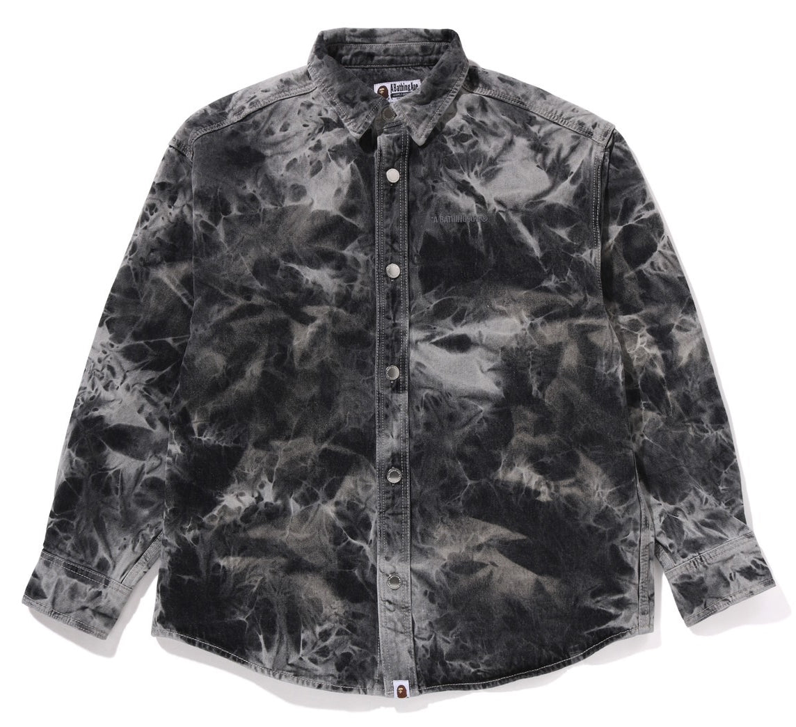A BATHING APE BAPE DESTORYED BLEACH BATHING APE LOGO L/S SHIRT GRAY