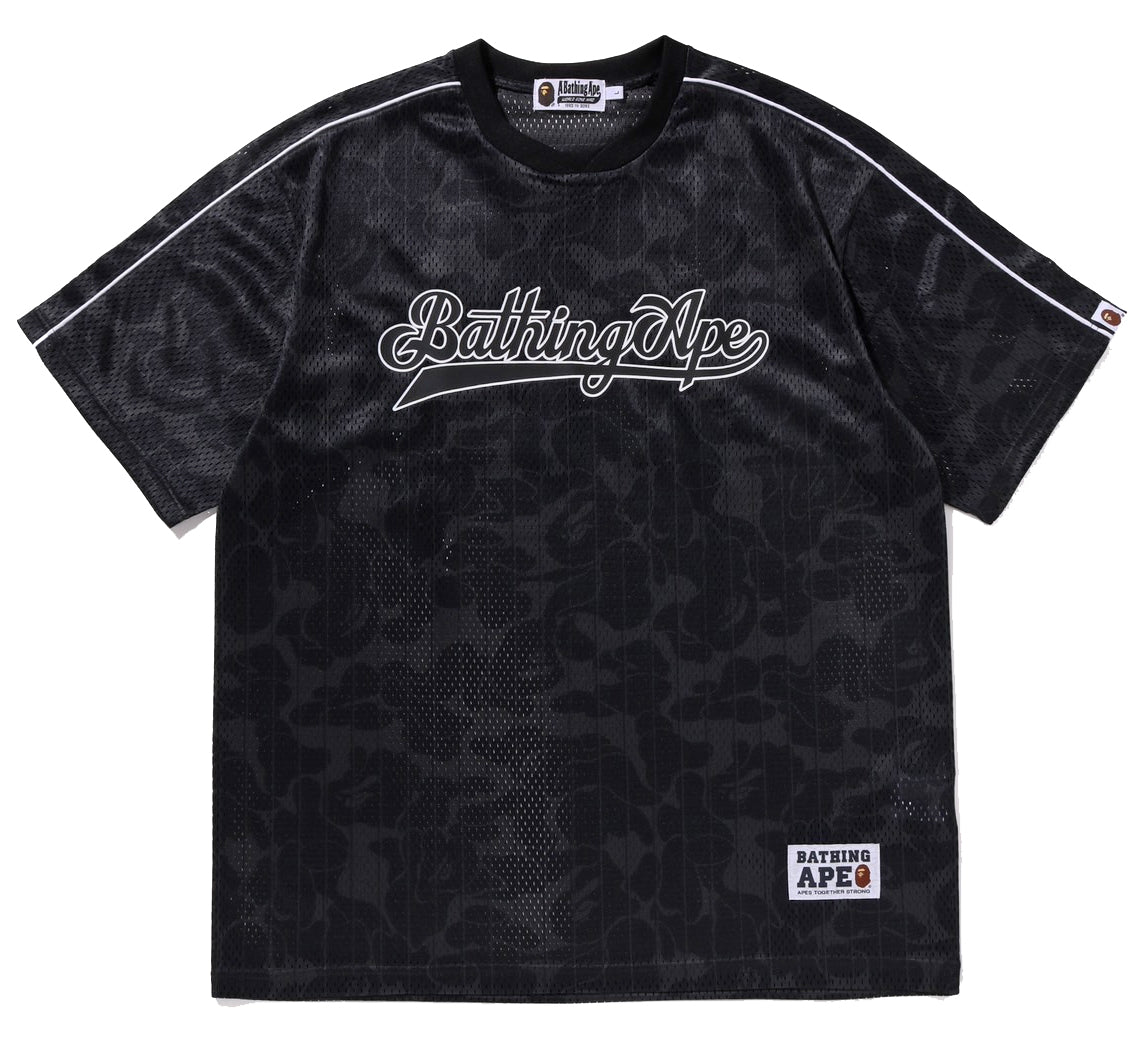 A BATHING APE BAPE CAMO STRIPE BASEBALL LOGO RELAXED FIT TEE BLACK