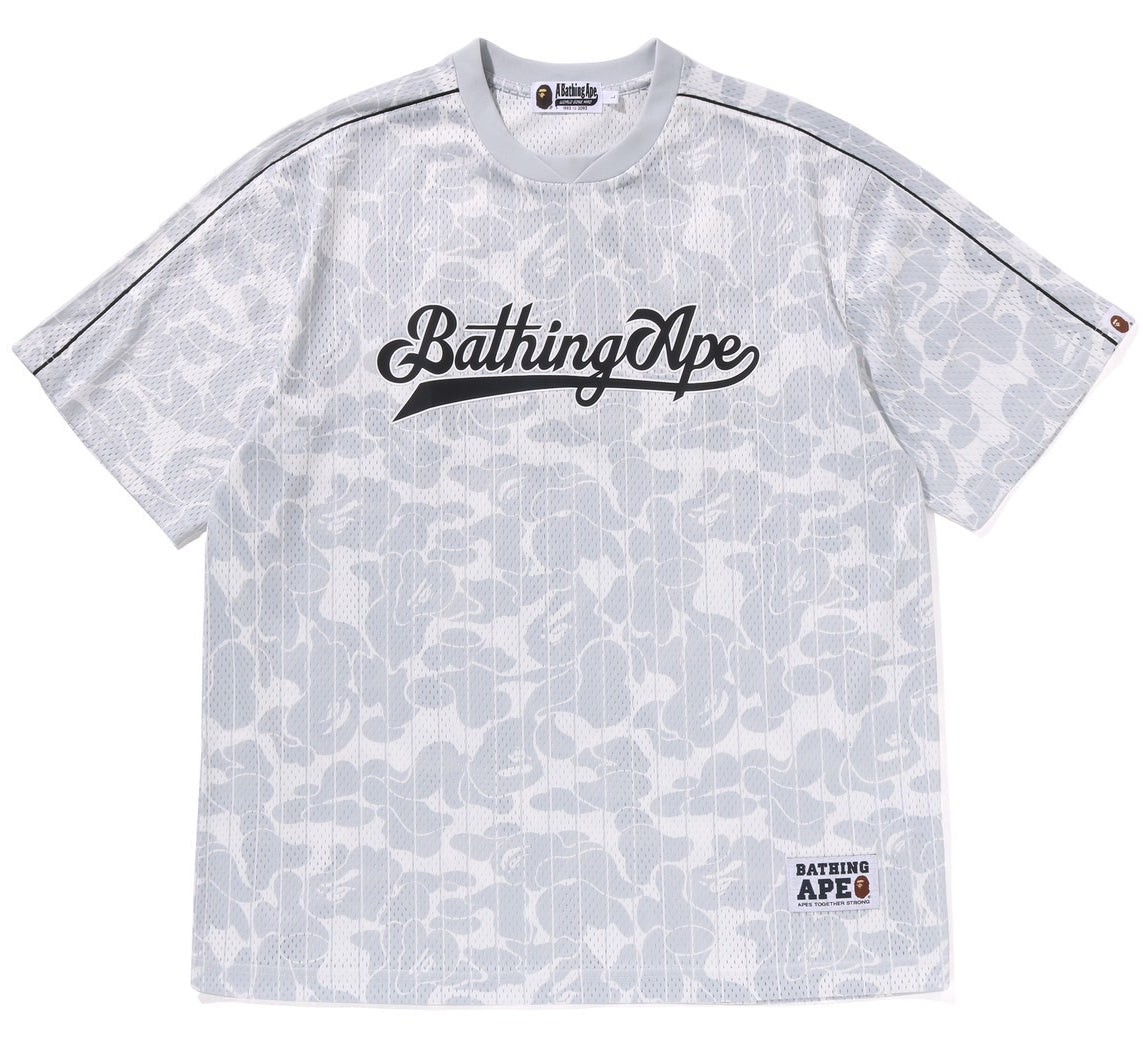 A BATHING APE BAPE CAMO STRIPE BASEBALL LOGO RELAXED FIT TEE GRAY
