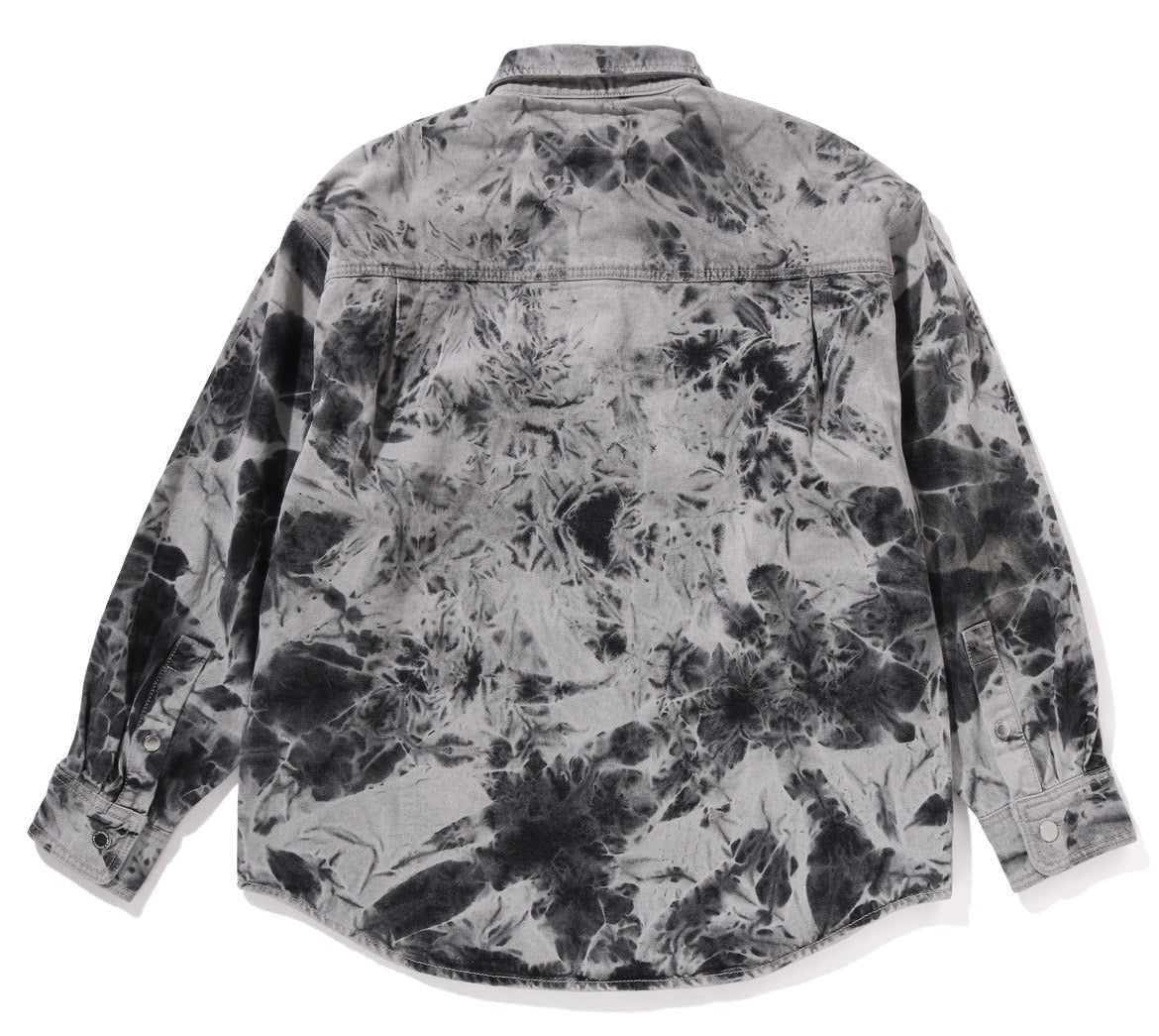 A BATHING APE BAPE DESTORYED BLEACH BATHING APE LOGO L/S SHIRT GRAY