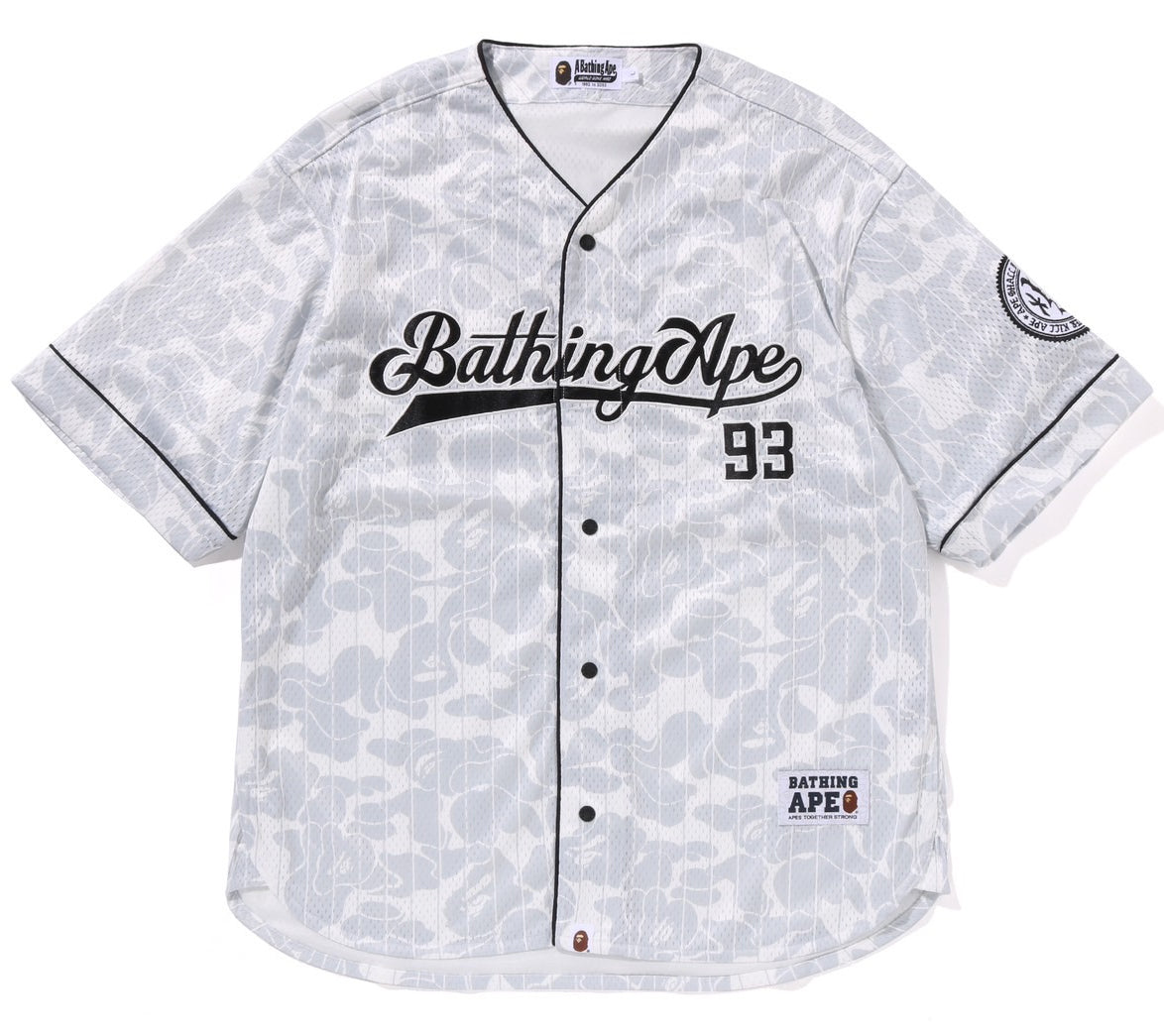 A BATHING APE BAPE CAMO STRIPE BASEBALL SHIRT GRAY