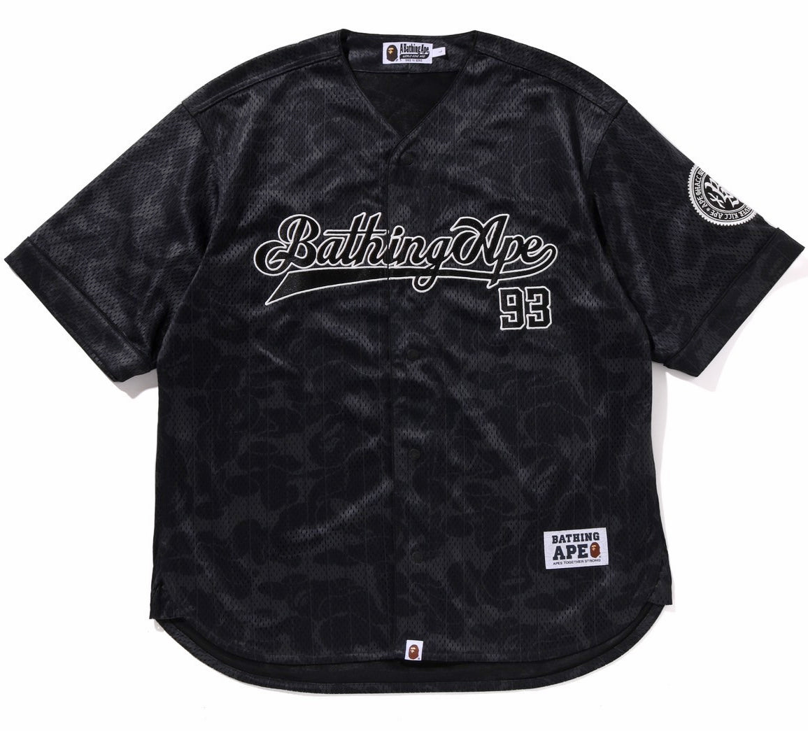 A BATHING APE BAPE CAMO STRIPE BASEBALL SHIRT BLACK