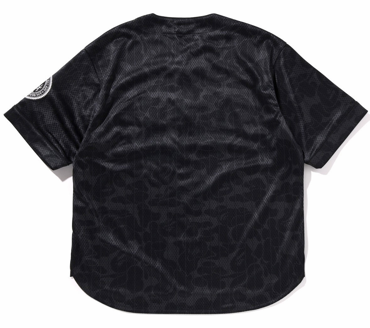 A BATHING APE BAPE CAMO STRIPE BASEBALL SHIRT BLACK