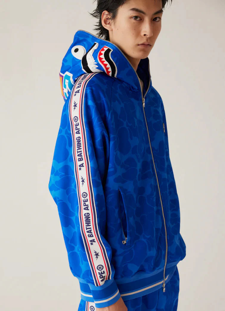 A BATHING APE BAPE SOLID CAMO RELAXED FIT SHARK FULL ZIP HOODIE BLUE