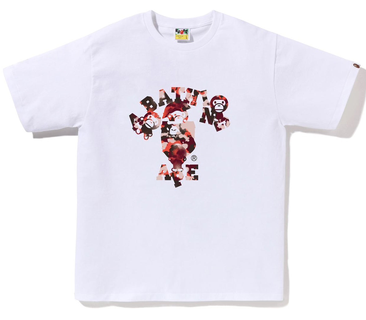 A BATHING APE BAPE MAP CAMO COLLEGE MILO TEE WHITE RED