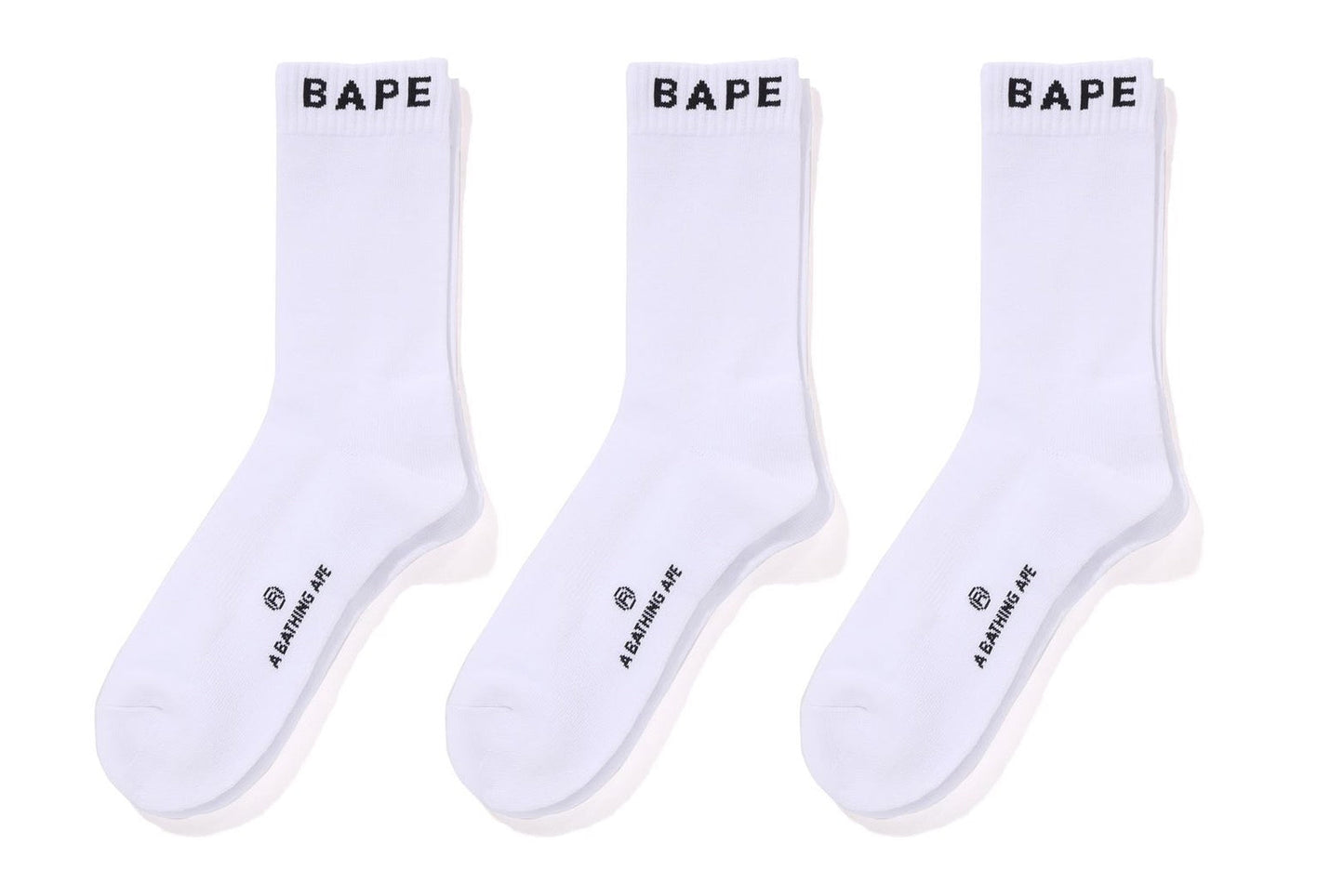 A BATHING APE BAPE SOCKS 3 PAIRS SET WHITE
