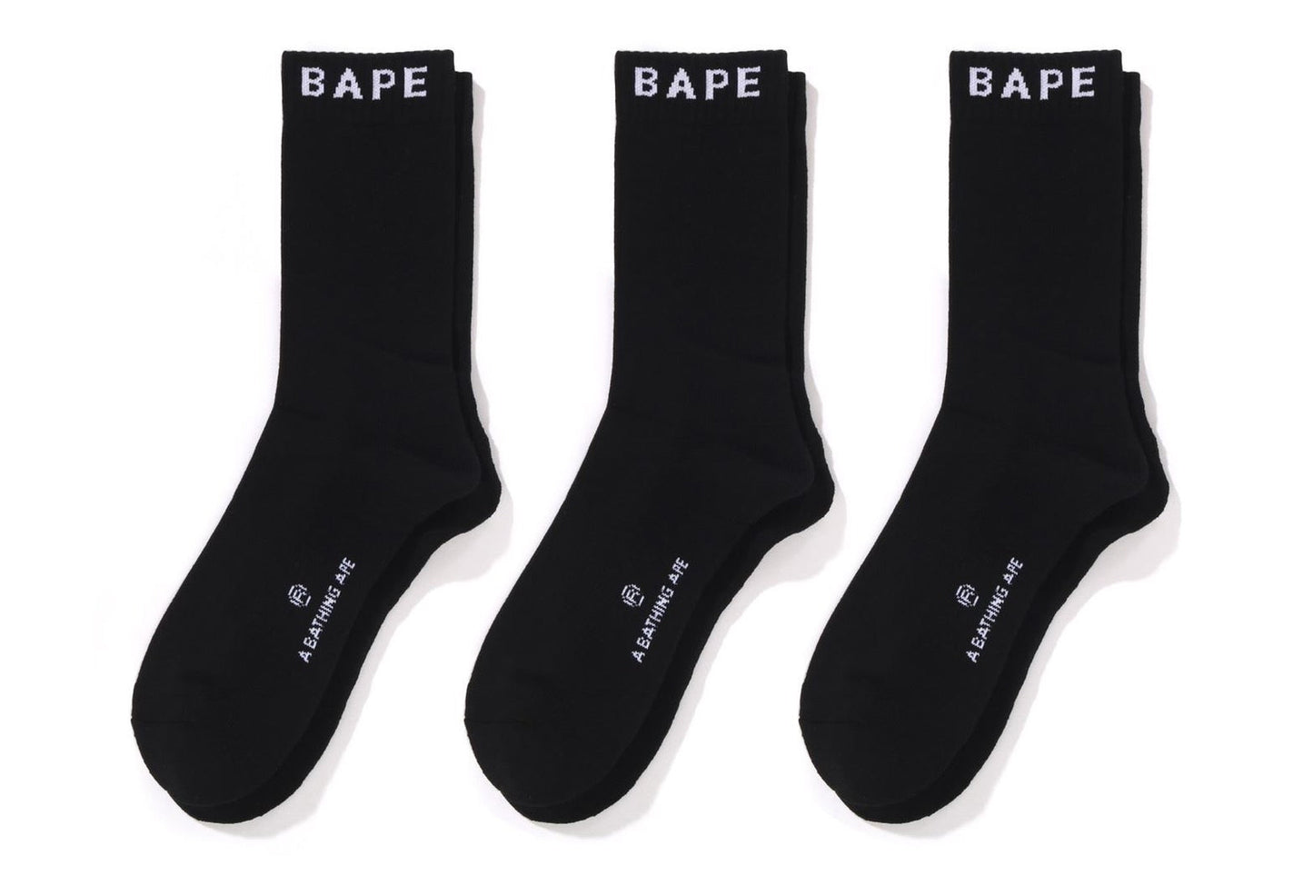 A BATHING APE BAPE SOCKS 3 PAIRS SET BLACK