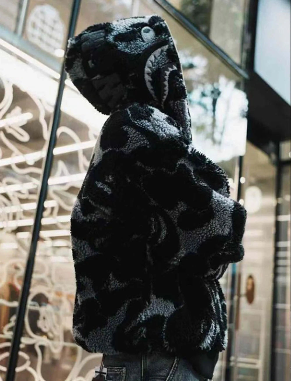 A BATHING APE BAPE ABC CAMO BOA SHARK RELAXED FIT FULL ZIP HOODIE BLACK