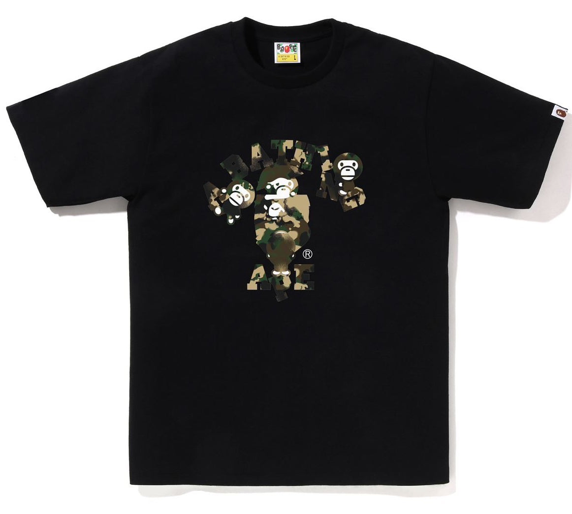 A BATHING APE BAPE MAP CAMO COLLEGE MILO TEE BLACK GREEN