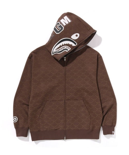COLLEGE MONOGRAM RELAXED FIT SHARK FULL ZIP HOODIE M ブラウン